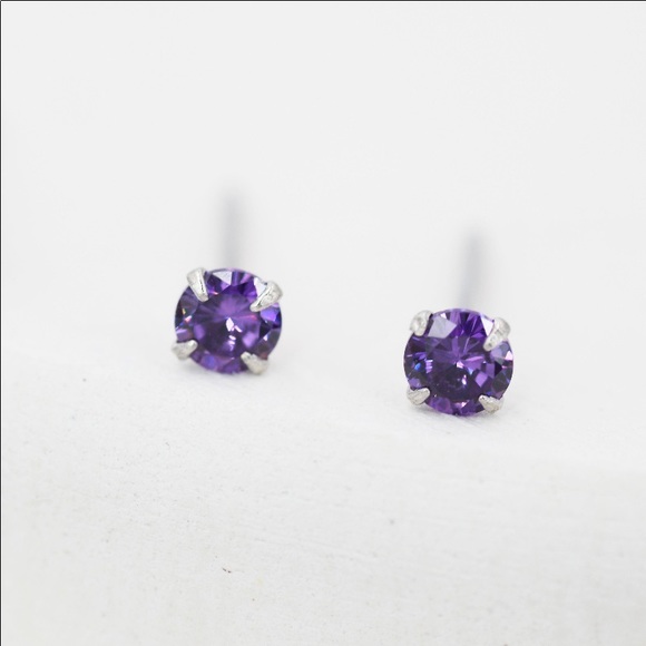 925 Sterling Silver 4 Prong Set 3mm Genuine Amethyst Gemstone Stud/Post Earrings - Picture 6 of 10